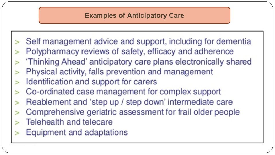 Examples of Anticipatory Care 