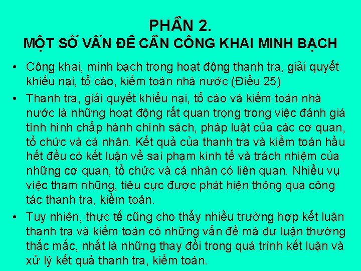 PH N 2. MÔ T SÔ V N ĐÊ C N CÔNG KHAI MINH