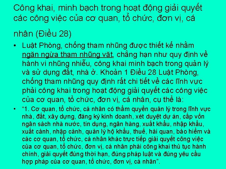 Công khai, minh bạch trong hoạt động giải quyết các công việc của cơ