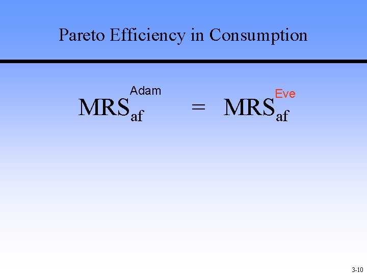 Pareto Efficiency in Consumption Adam MRSaf Eve = MRSaf 3 -10 Pareto Efficiency in Consumption Adam MRSaf Eve = MRSaf 3 -10