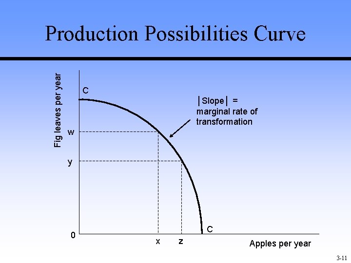 Fig leaves per year Production Possibilities Curve C │Slope│ = marginal rate of transformation Fig leaves per year Production Possibilities Curve C │Slope│ = marginal rate of transformation