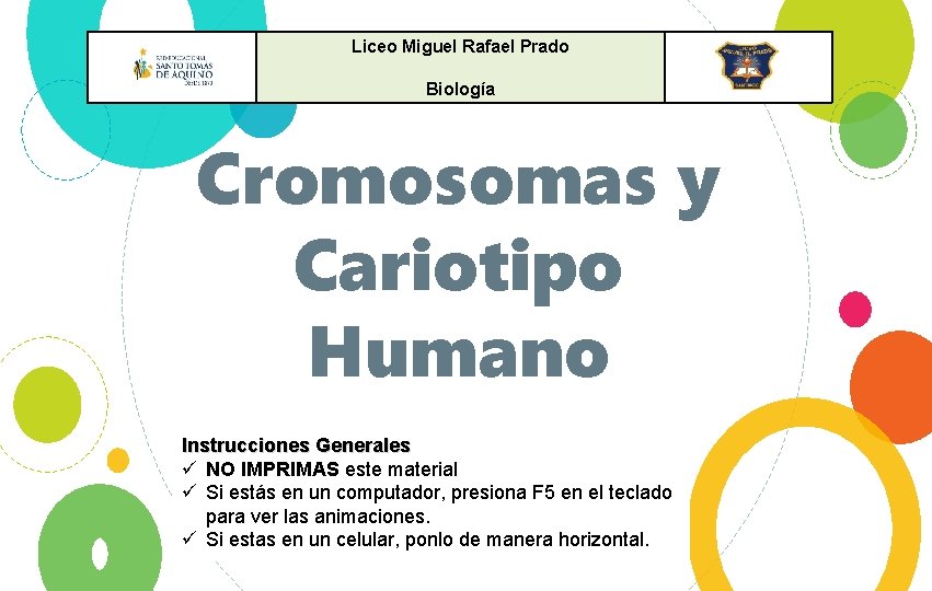 Liceo Miguel Rafael Prado Biología Cromosomas y Cariotipo Humano Instrucciones Generales ü NO IMPRIMAS