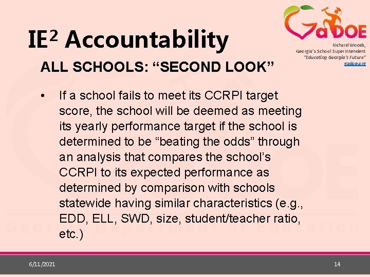 2 IE Accountability ALL SCHOOLS: “SECOND LOOK” • 6/11/2021 Richard Woods, Georgia’s School Superintendent