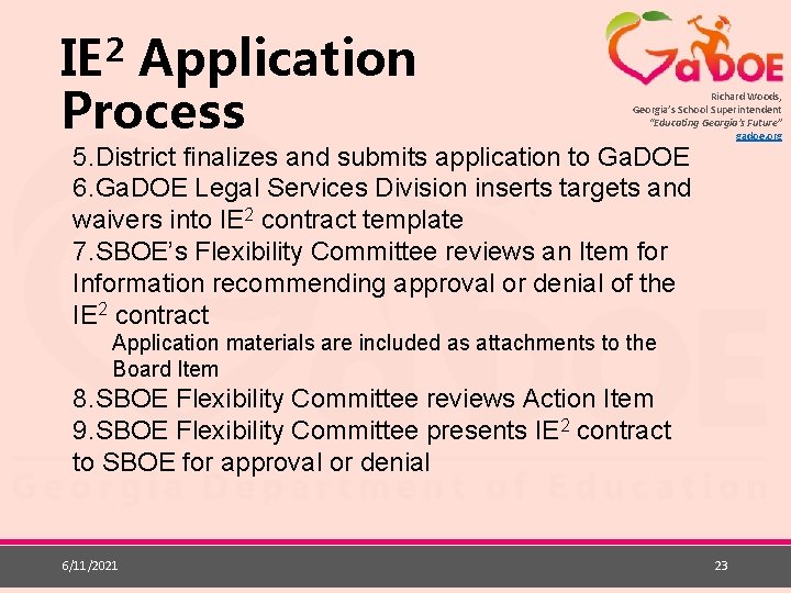 2 IE Application Process Richard Woods, Georgia’s School Superintendent “Educating Georgia’s Future” gadoe. org