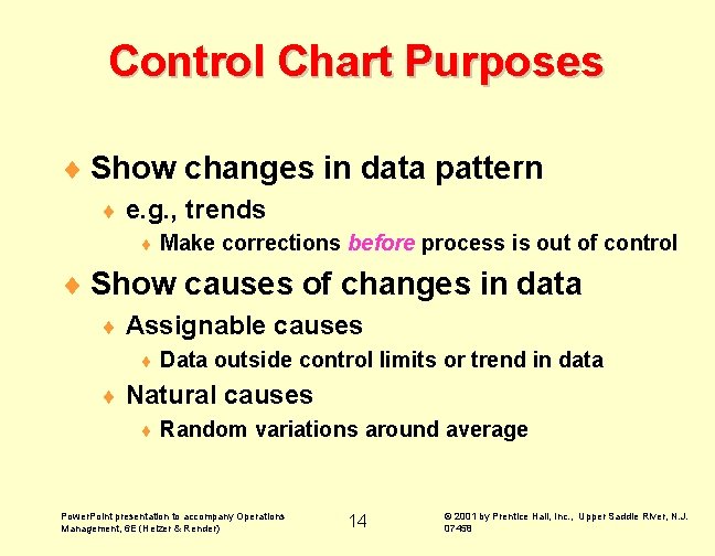 Control Chart Purposes ¨ Show changes in data pattern ¨ e. g. , trends Control Chart Purposes ¨ Show changes in data pattern ¨ e. g. , trends