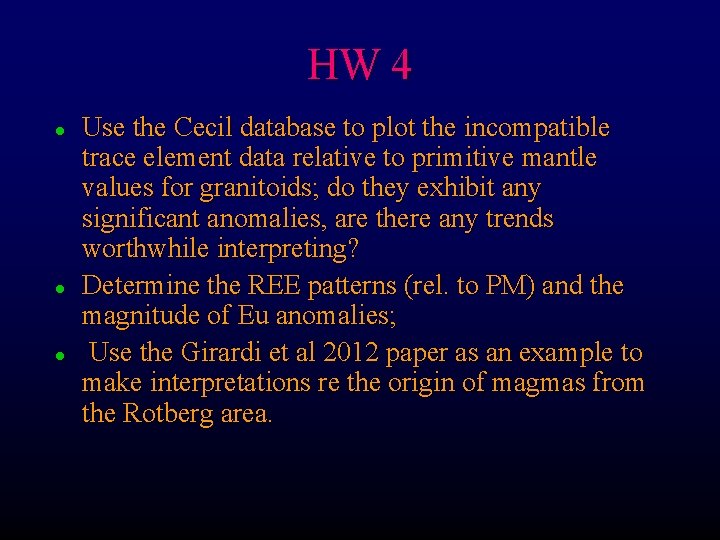 HW 4 l l l Use the Cecil database to plot the incompatible trace