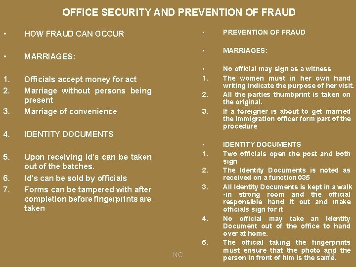OFFICE SECURITY AND PREVENTION OF FRAUD • HOW FRAUD CAN OCCUR • MARRIAGES: 1.