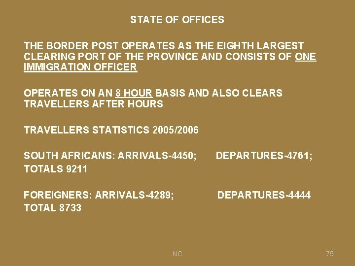 STATE OF OFFICES THE BORDER POST OPERATES AS THE EIGHTH LARGEST CLEARING PORT OF