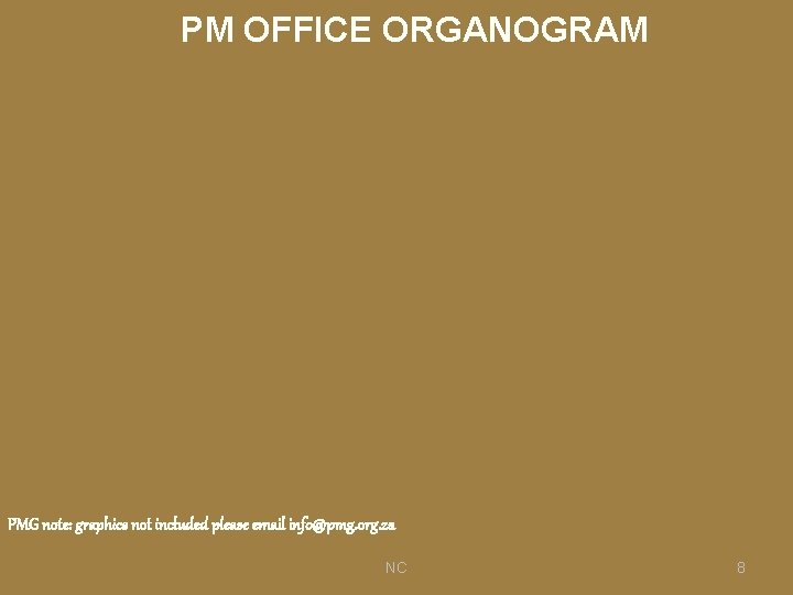 PM OFFICE ORGANOGRAM PMG note: graphics not included please email info@pmg. org. za NC