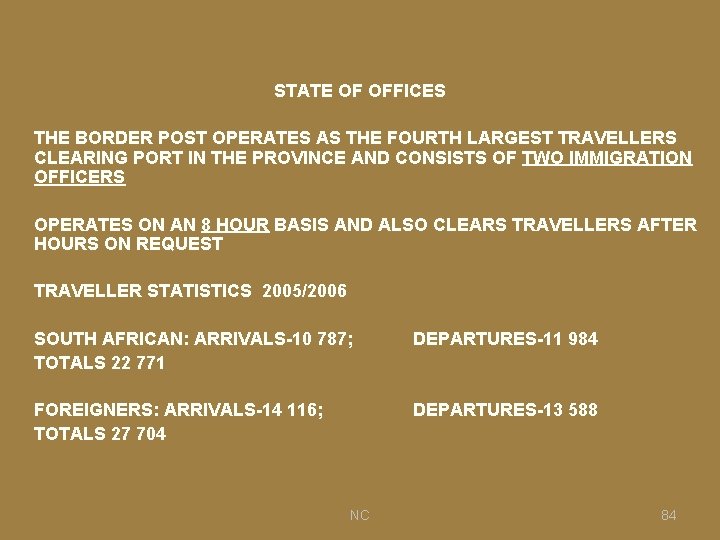 STATE OF OFFICES THE BORDER POST OPERATES AS THE FOURTH LARGEST TRAVELLERS CLEARING PORT