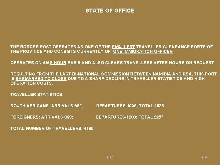 STATE OF OFFICE THE BORDER POST OPERATES AS ONE OF THE SMALLEST TRAVELLER CLEARANCE