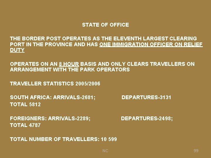 STATE OF OFFICE THE BORDER POST OPERATES AS THE ELEVENTH LARGEST CLEARING PORT IN