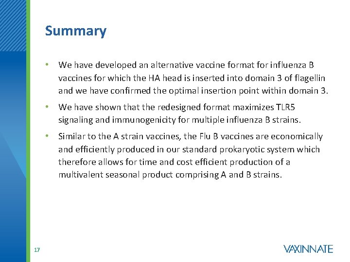 Summary • We have developed an alternative vaccine format for influenza B vaccines for