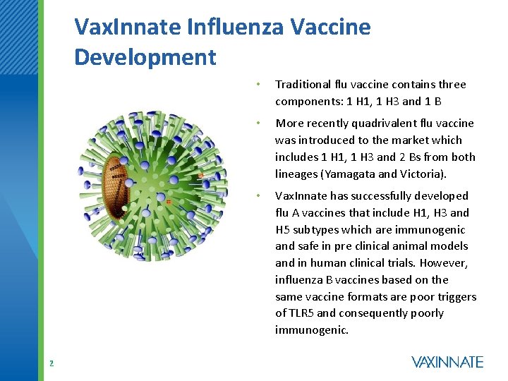 Vax. Innate Influenza Vaccine Development 2 • Traditional flu vaccine contains three components: 1