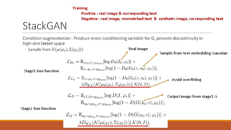 Stack. GAN Training Positive : real image & corresponding text Negative : real image,