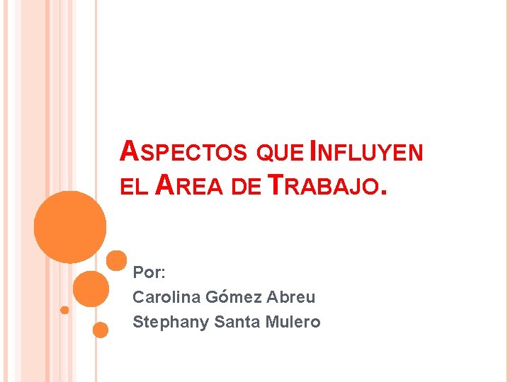 ASPECTOS QUE INFLUYEN EL AREA DE TRABAJO. Por: Carolina Gómez Abreu Stephany Santa Mulero