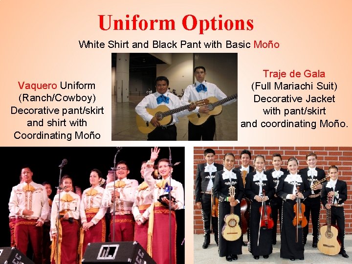 Uniform Options White Shirt and Black Pant with Basic Moño Vaquero Uniform (Ranch/Cowboy) Decorative