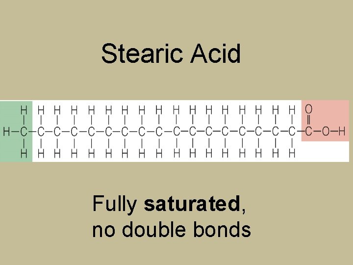 Stearic Acid Fully saturated, no double bonds 