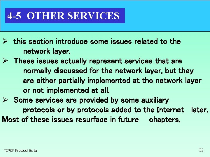 4 -5 OTHER SERVICES Ø this section introduce some issues related to the network 4 -5 OTHER SERVICES Ø this section introduce some issues related to the network