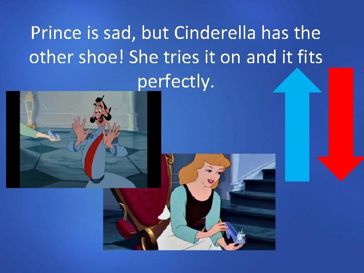Prince is sad, but Cinderella has the other shoe! She tries it on and