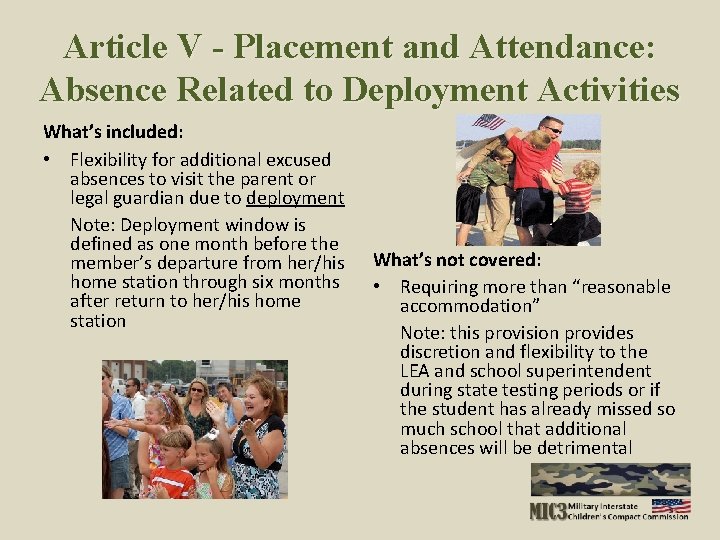 Article V - Placement and Attendance: Absence Related to Deployment Activities What’s included: •