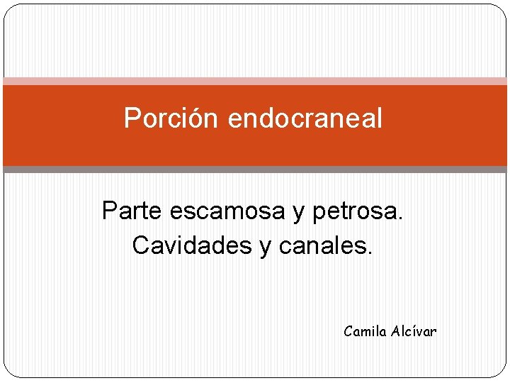 Porción endocraneal Parte escamosa y petrosa. Cavidades y canales. Camila Alcívar 