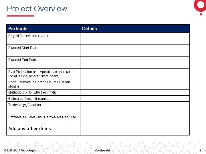 Project Overview Particular Details Project Description / Name Planned Start Date Planned End Date