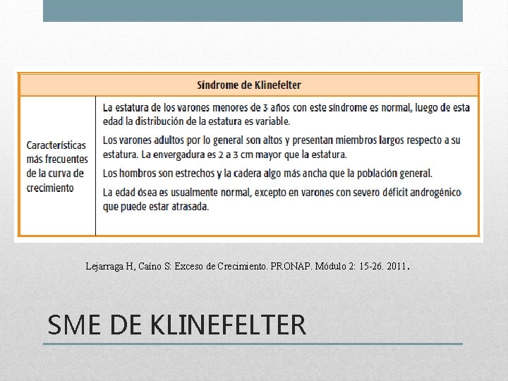 Lejarraga H, Caíno S: Exceso de Crecimiento. PRONAP. Módulo 2: 15 -26. 2011. SME