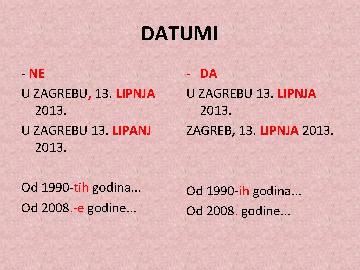 DATUMI - NE U ZAGREBU, 13. LIPNJA 2013. U ZAGREBU 13. LIPANJ 2013. -