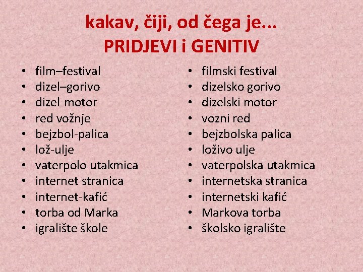 kakav, čiji, od čega je. . . PRIDJEVI i GENITIV • • • film–festival