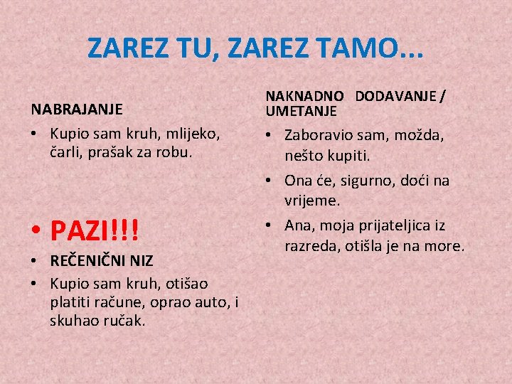 ZAREZ TU, ZAREZ TAMO. . . NABRAJANJE • Kupio sam kruh, mlijeko, čarli, prašak