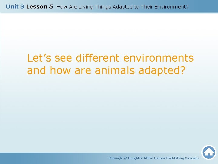 Unit 3 Lesson 5 How Are Living Things Adapted to Their Environment? Let’s see