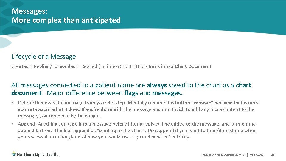 Messages: More complex than anticipated Lifecycle of a Message Created > Replied/Forwarded > Replied