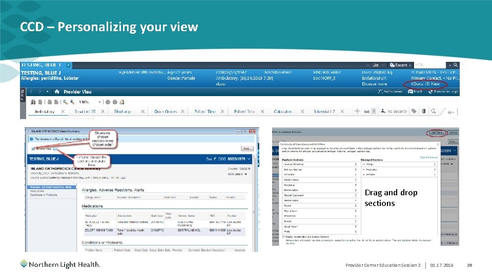 CCD – Personalizing your view Drag and drop sections Provider Cerner Education Session 2