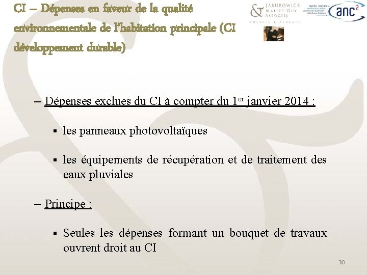 CI – Dépenses en faveur de la qualité environnementale de l’habitation principale (CI développement