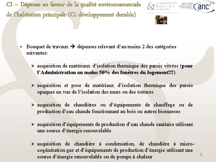 CI – Dépense en faveur de la qualité environnementale de l’habitation principale (CI développement