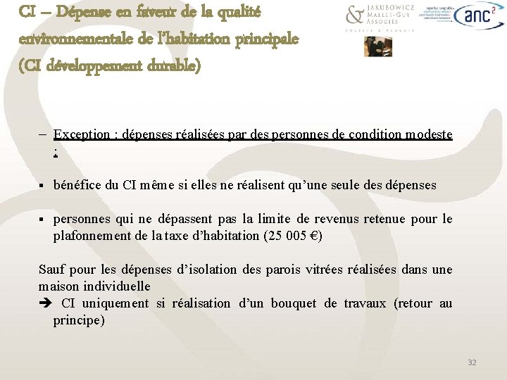 CI – Dépense en faveur de la qualité environnementale de l’habitation principale (CI développement