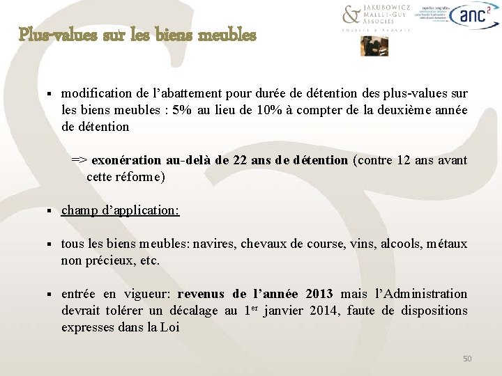 Plus-values sur les biens meubles § modification de l’abattement pour durée de détention des