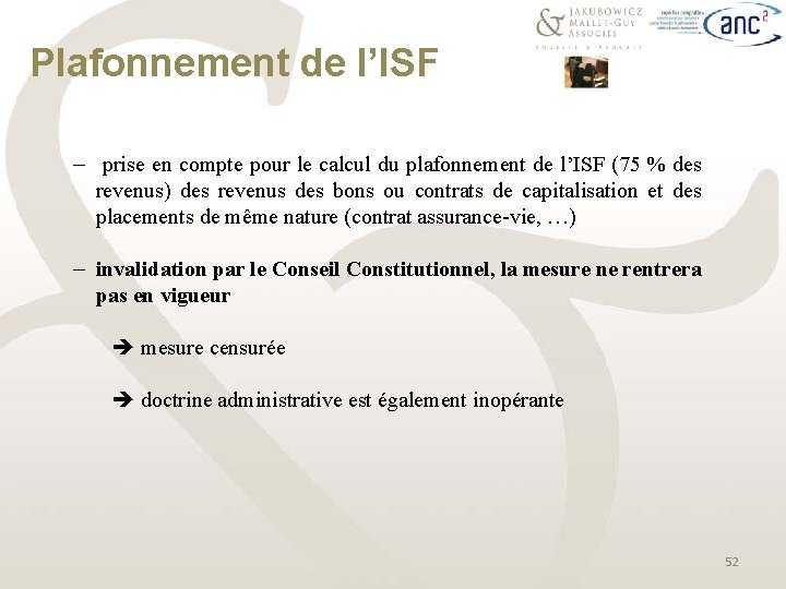 Plafonnement de l’ISF ─ prise en compte pour le calcul du plafonnement de l’ISF