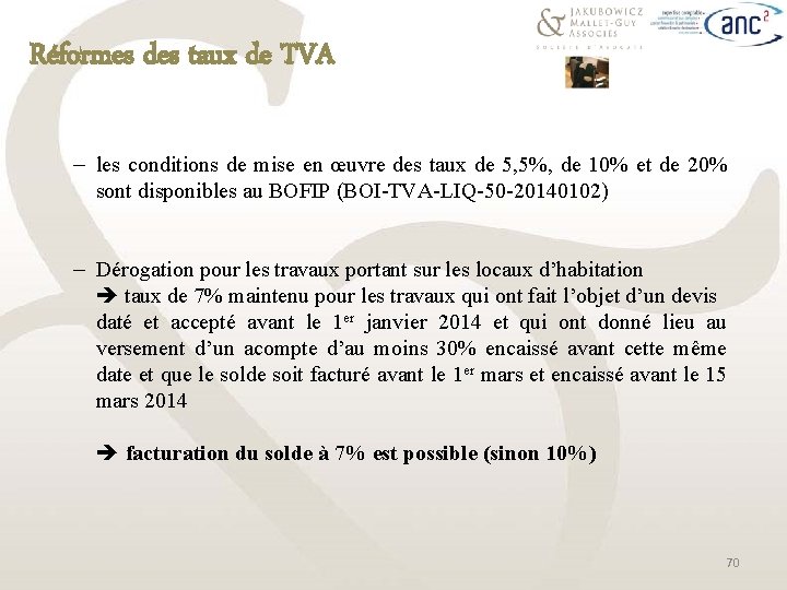 Réformes des taux de TVA ─ les conditions de mise en œuvre des taux