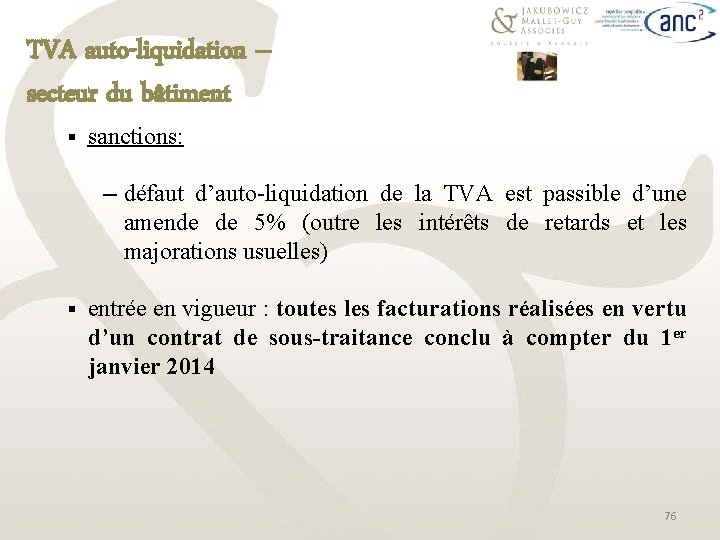 TVA auto-liquidation – secteur du bâtiment § sanctions: ─ § défaut d’auto-liquidation de la