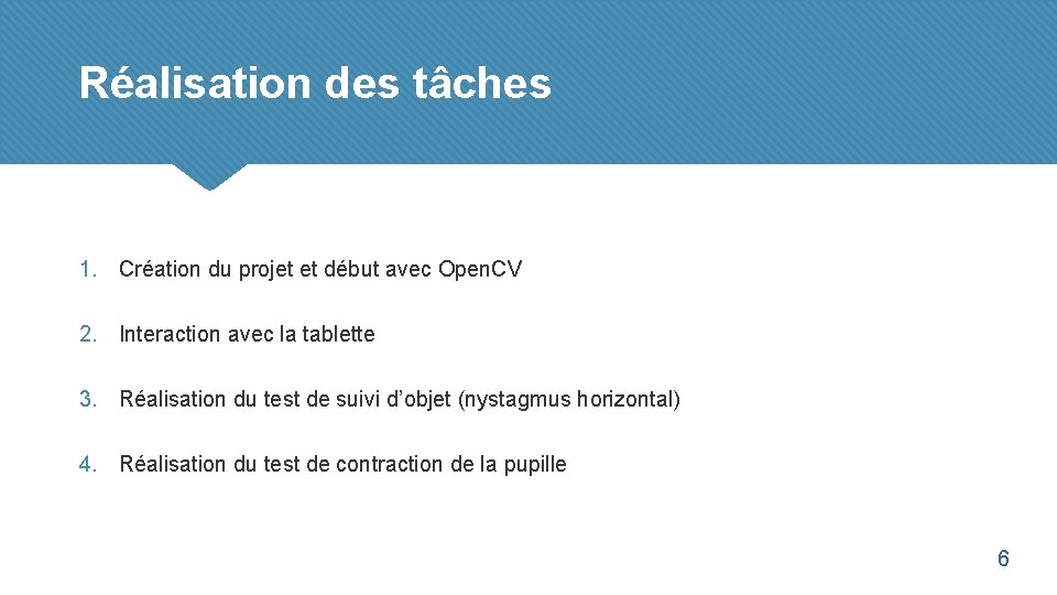 Réalisation des tâches 1. Création du projet et début avec Open. CV 2. Interaction