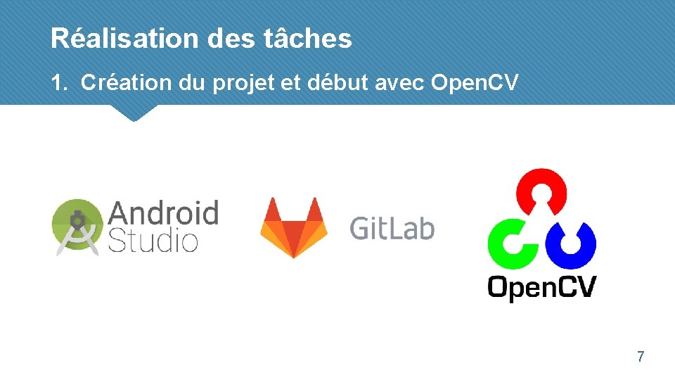 Réalisation des tâches 1. Création du projet et début avec Open. CV 7 