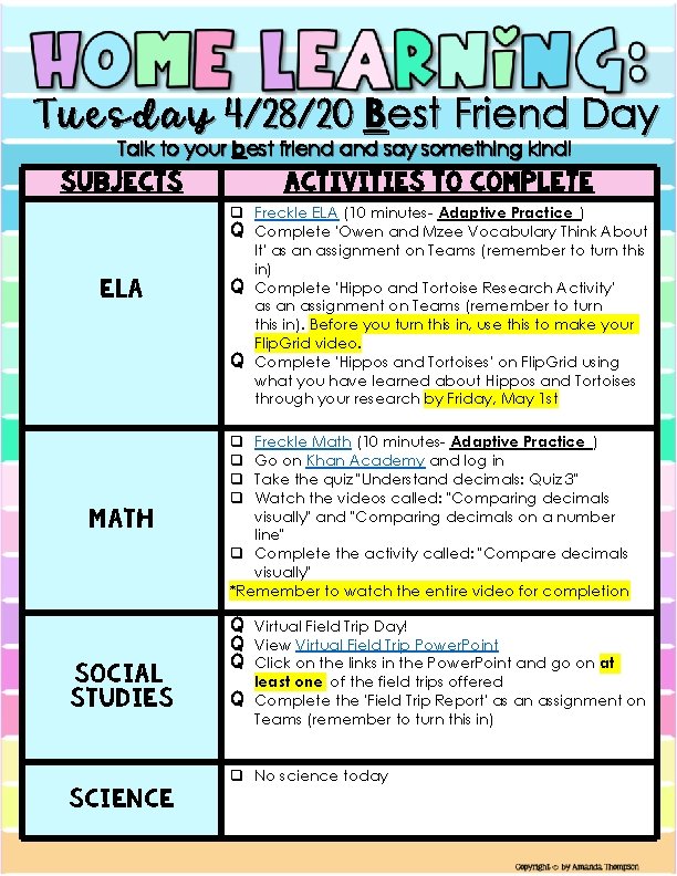 Tuesday 4/28/20 Best Friend Day Talk to your b est friend and say something