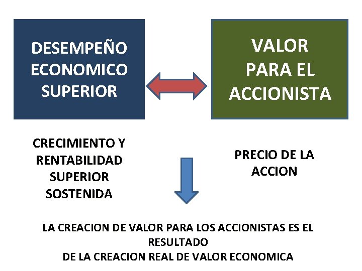 DESEMPEÑO ECONOMICO SUPERIOR CRECIMIENTO Y RENTABILIDAD SUPERIOR SOSTENIDA VALOR PARA EL ACCIONISTA PRECIO DE