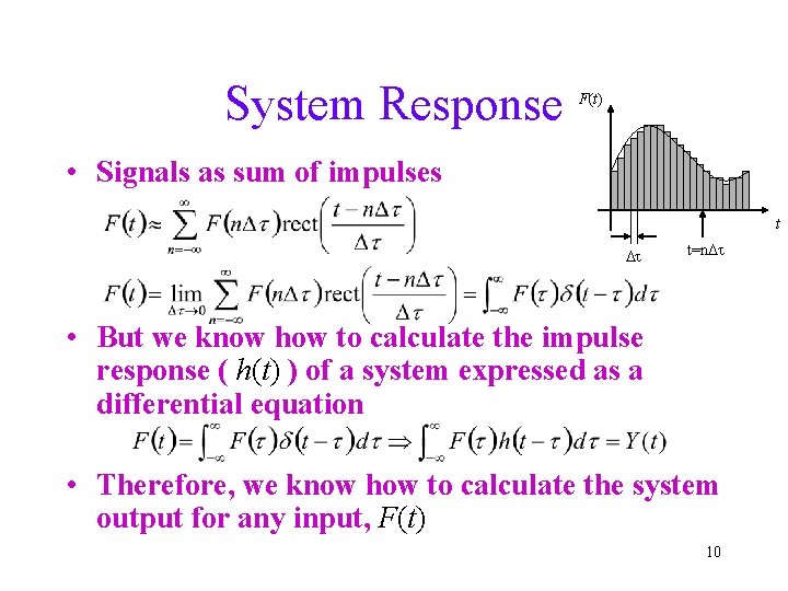 System Response F(t) • Signals as sum of impulses t Dt t=n. Dt •