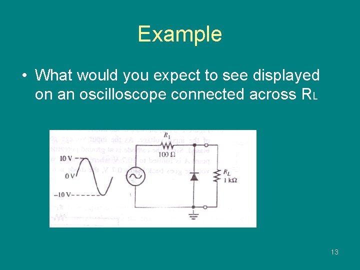 Example • What would you expect to see displayed on an oscilloscope connected across