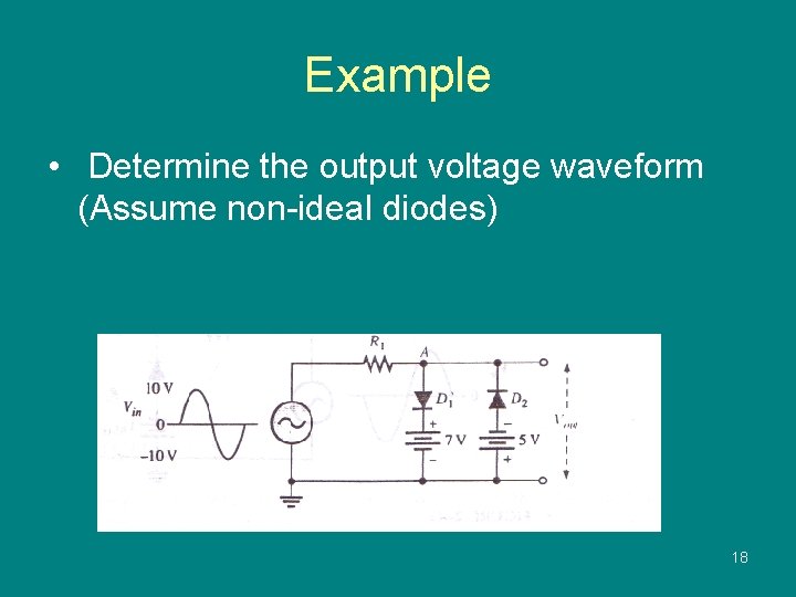 Example • Determine the output voltage waveform (Assume non-ideal diodes) 18 