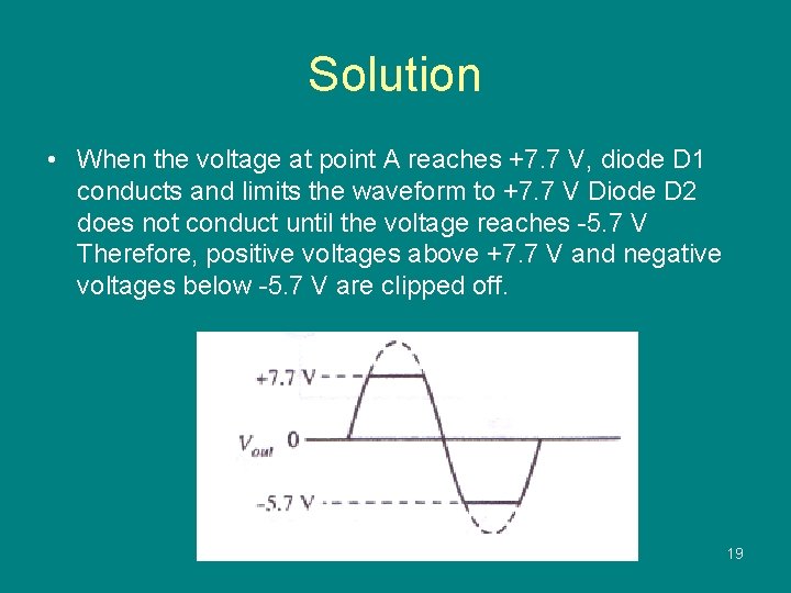 Solution • When the voltage at point A reaches +7. 7 V, diode D