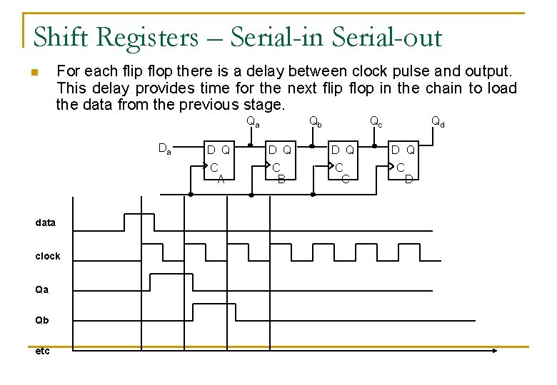 Shift Registers – Serial-in Serial-out n For each flip flop there is a delay